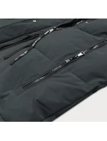 Dlouhá dámská zimní bunda v grafitové barvě s kožešinovou podšívkou LHD (LHD-24571)