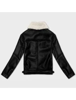 Černo-ecru dámská kožená bunda s kožešinovou podšívkou pro přechodné období J Style (11Z8267)