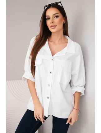 Dámská bavlněná košile s kapsami bílá