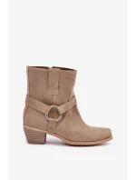 Boty z přírodní semišové kůže na podpatku Jasnobežové Zazoo 3444/2