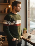 Pánský pruhovaný zelený svetr FashionStreet WX2280