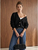 Dámský volný černý kardigan na knoflíky FashionStreet MY2651