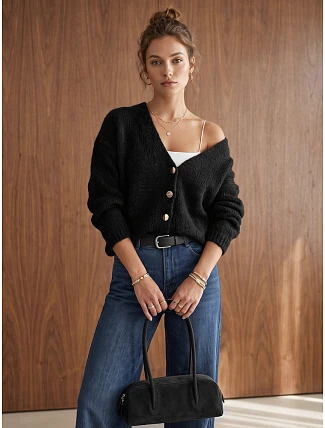 Dámský volný černý kardigan na knoflíky FashionStreet MY2651