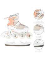 NILS Extreme NH18190 2v1 inline brusle bílo-růžové velikost S (29-33) s vyměnitelnými hokejovými bruslemi skid