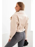 Dámská pilotka z ekokůže s podšívkou a páskem béžová