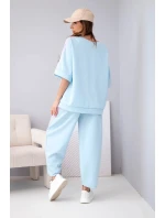 Dámský máslový komplet z viskózy, mikina a kalhoty s lampasy modrý