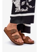 Semišové Dámské Pantofle Se Sponami Big Star RR274A394 Hnědé