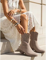 Dámské prolamované kozačky na nízkém podpatku béžové FashionStreet ZY1433