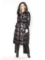 Černá dlouhá dámská bunda s opaskem (ag8-8002) Černá dlouhá dámská bunda s opaskem (ag8-8002)