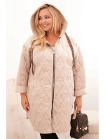 Dámská bunda Plus Size prošívaná s kapucí a nápisem HOPE tmavě béžová
