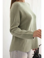 Svetr dámský z viskózy s dlouhým rukávem a kulatým výstřihem jasný khaki