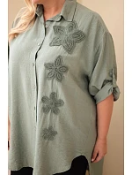 Dámská košile Plus Size z viskózy s květinovou výšivkou khaki