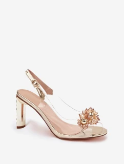 Průhledné sandály na podpatku s ozdobami D&A MR52-232 zlaté