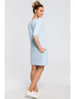 M422 Šaty se spadlým pasem a mašlí - světle modré