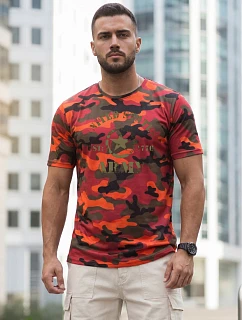 Pánské tričko s potiskem v kamuflážovém vzoru, oranžové, FashionStreet NX2002R
