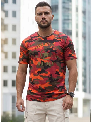 Pánské tričko s potiskem v kamuflážovém vzoru, oranžové, FashionStreet NX2002R