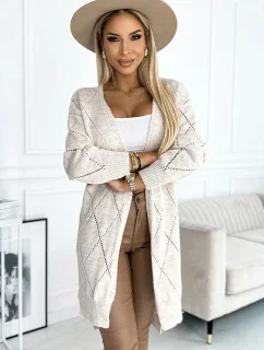 486-2 Cardigan - svetr s prodlouženým zadním dílem s ažurovými diamanty - BEACH