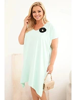 Dámské bavlněné šaty Plus Size s broží a výstřihem mátová Dámské bavlněné šaty Plus Size s broží a výstřihem mátová