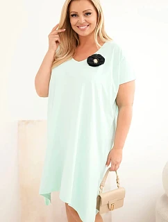 Dámské bavlněné šaty Plus Size s broží a výstřihem mátová