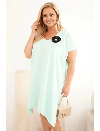 Dámské bavlněné šaty Plus Size s broží a výstřihem mátová Dámské bavlněné šaty Plus Size s broží a výstřihem mátová