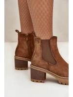 Dámské Zateplené Botky Na Podpatku Eko Semišové Hnědé Irissinae Dámské Zateplené Botky Na Podpatku Eko Semišové Hnědé Irissinae