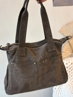 Kožená Semišová Kabelka S Kapsami Hnědá Zephina