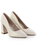 Béžové lodičky Sergio Leone PB216 s perleťovým jehlovým podpatkem