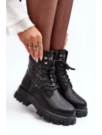 Kůže Botky Workery Na Ploché Podpatku GOE MM2N4021 Černé Kůže Botky Workery Na Ploché Podpatku GOE MM2N4021 Černé