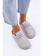 Dámské Pantofle Zdobené Kryštály Na Platformě Šedé Deorani