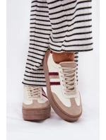 Kožené dámské sneakersy na platformě Zazoo N1234 béžovo-červené