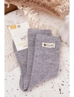 Teplé vlněné dámské ponožky s nášivkou šedé