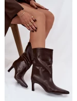 Dámské kotníkové boty na jehlovém podpatku z eko kůže Norell – čokoládové Dámské kotníkové boty na jehlovém podpatku z eko kůže Norell – čokoládové