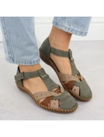 Dámské pohodlné sandály na suchý zip se zabudovanou špičkou zelené Rieker M1655-54