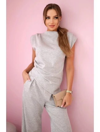 Komplet asymetrická halenka + kalhoty šedý Komplet asymetrická halenka + kalhoty šedý