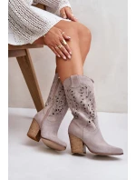 Vyřezávané Kozačky Do Poloviny Lýtka Na Podpatku Semišové Lewski 3609 Kávový Krém