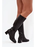 Kožené zateplené dámské kozačky na podpatku Maciejka A7165-01 Černé Kožené zateplené dámské kozačky na podpatku Maciejka A7165-01 Černé