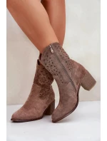Dámské kožené kotníkové boty ve western stylu na podpatku S.Barski – hnědé Dámské kožené kotníkové boty ve western stylu na podpatku S.Barski – hnědé