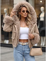 Krátká dámská bunda s odnímatelnou kožešinou, béžová, FashionStreet TY5837 Krátká dámská bunda s odnímatelnou kožešinou, béžová, FashionStreet TY5837