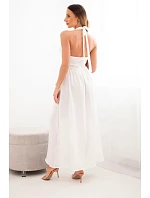 Dámské viskózové maxi šaty vázané za krk s ozdobnou přezkou ecru Dámské viskózové maxi šaty vázané za krk s ozdobnou přezkou ecru
