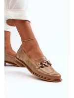 Kožené dámské lakované mokasíny Laura Messi 2760 hnědé
