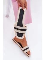 Ploché dámské sandály s páskem a přezkou béžové Zilina