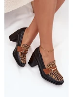 Dámské polobotky na podpatku s výstupky a zlatým detailem Černo-bežové Novella