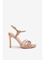 Dámské sandály na jehlovém podpatku s pásky a čirými kamínky šampaňské Tanelle