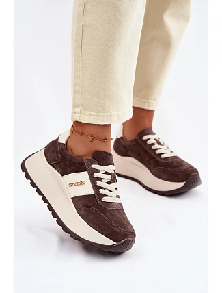 Dámské tenisky na platformě z přírodní semiše čokoládové Rosinae