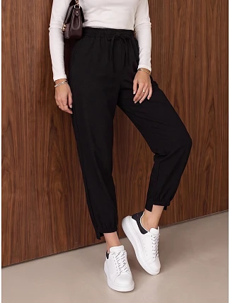 Dámské jogger kalhoty s gumou v pase, černé, FashionStreet UY3152 Dámské jogger kalhoty s gumou v pase, černé, FashionStreet UY3152