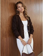 Dámský kardigan s kapsami v čokoládové barvě FashionStreet MY2576