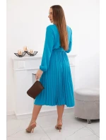 Šaty se svázaným plisovaným lemem tyrkys