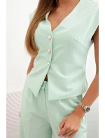 Dámský komplet s vestou a širokými kalhotami tmavá máta