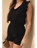 Dámský mušelínový overal s volánky černý