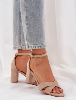 Sandály Na Sloupkovém Podpatku Z Eko Semiše Béžové Saniffia